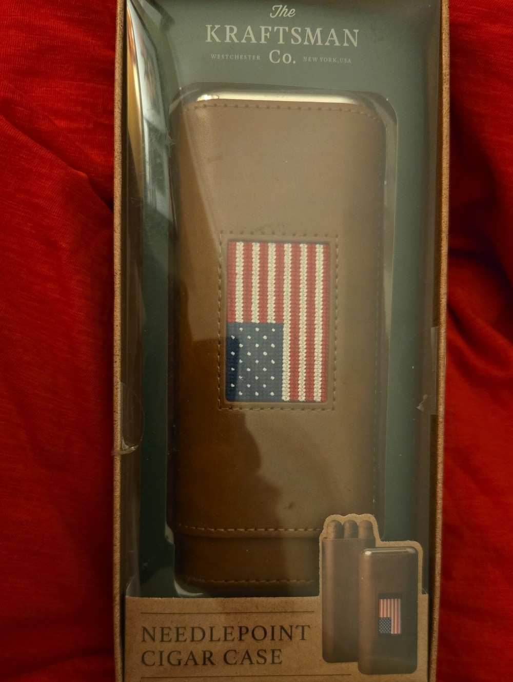 Kraftsman Needlepoint Cigar Case - American Flag Accent